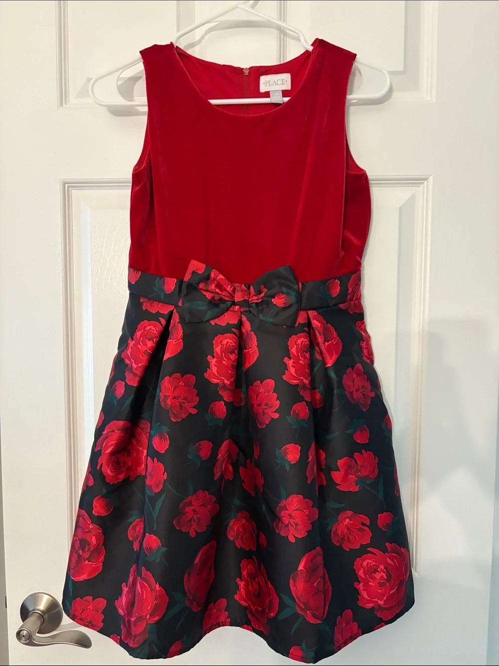 The Children's Place Red Velvet Bodice Black Skirt Floral Fit-and-Flare Dress